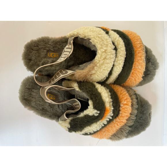UGG Fluff Yeah Slide Cali Collage Sheepskin Sandals Womens Sz 8 Elastic Strap - Picture 5 of 7